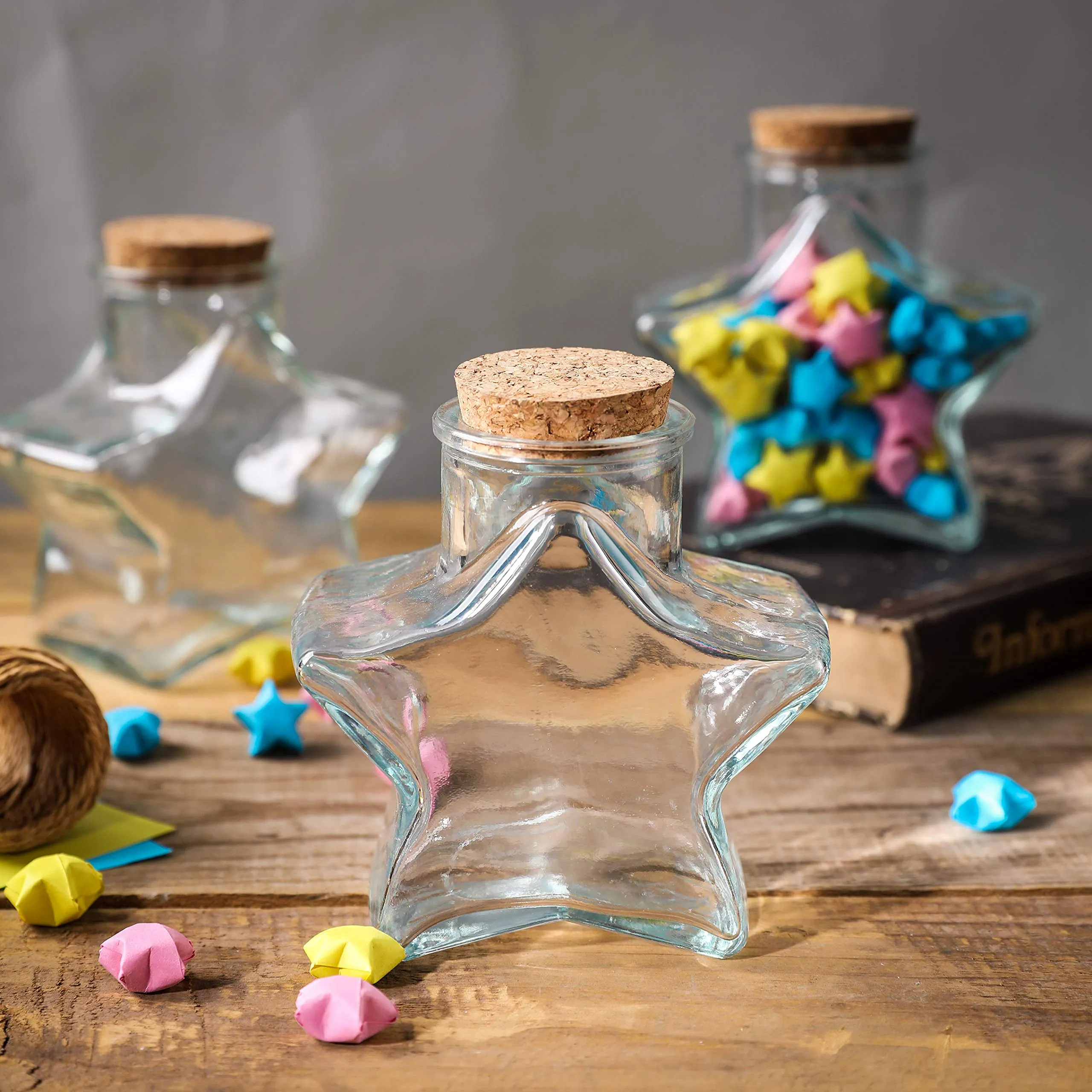 10 OZ Star Shaped Glass Favor Jars with Cork Lids,Glass Wish Bottles with Cork Set