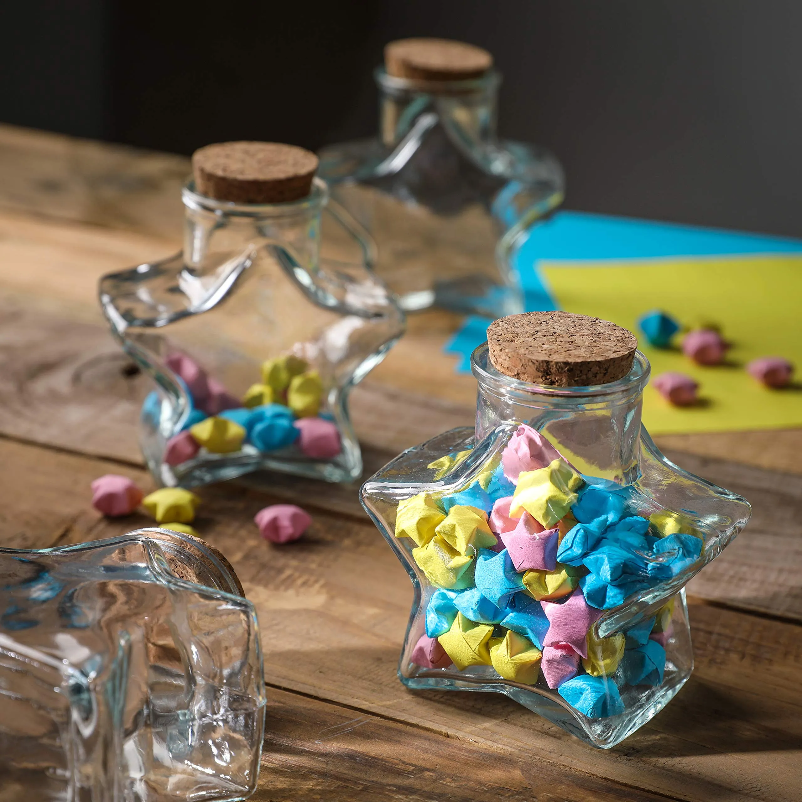 10 OZ Star Shaped Glass Favor Jars with Cork Lids,Glass Wish Bottles with Cork Set