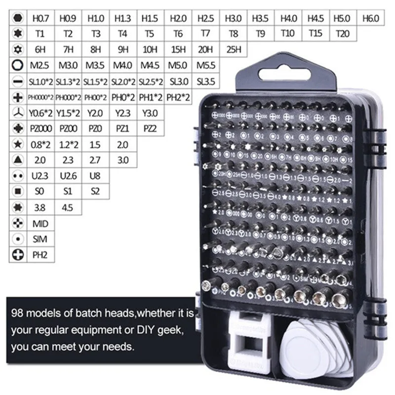 115 in 1 Tool Kit - 98 Screwdriver Bits Multi Devices Repair INSULATED Hand Home Tools