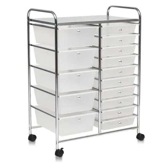 15 Drawers Rolling Storage Cart Organizer-clear