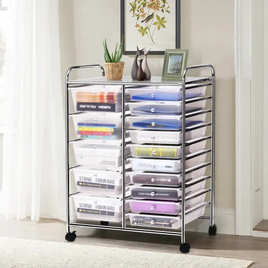 15 Drawers Rolling Storage Cart Organizer-clear