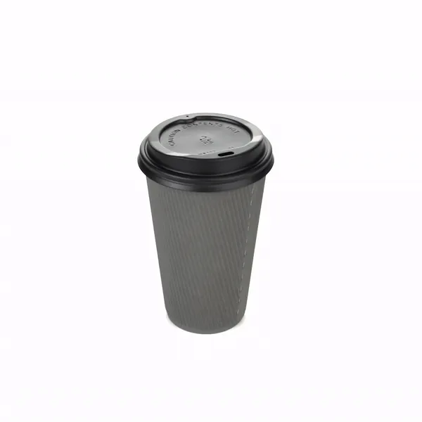 16 oz Gray Paper Ripple Wall Coffee Cup - with Black Lid - 3 1/2" x 3 1/2" x 6 1/4" - 200 count box