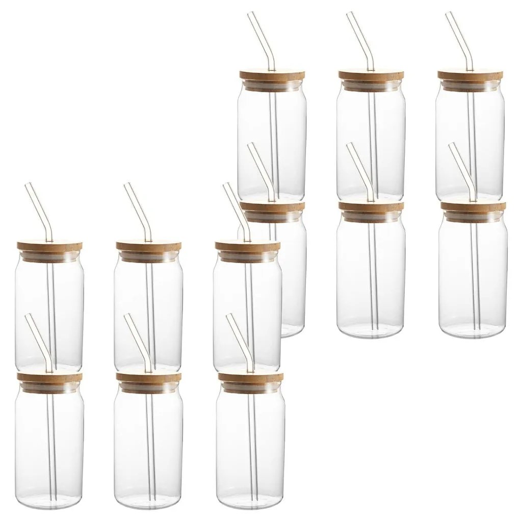 16oz Glass Jar Set with Bamboo Lids, Straws - 12pcs Gominimo