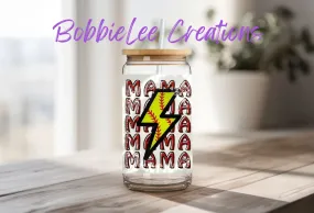 16oz Glass or Plastic Cup-Softball Mama (Lightning Bolt)