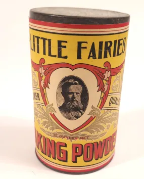 1920's LITTLE FAIRIES BAKING POWDER TIN, Original Label, Antique Can, Vintage Kitchen