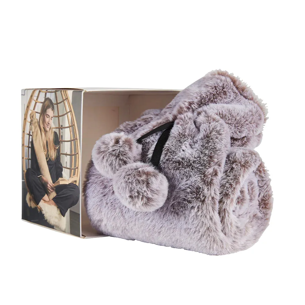 2 Litre Long Hot Water Bottle with Marshmallow Grey Faux Fur Cover