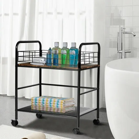 2-Tier Storage Rolling Cart Trolley with Lockable Wheels Organizer