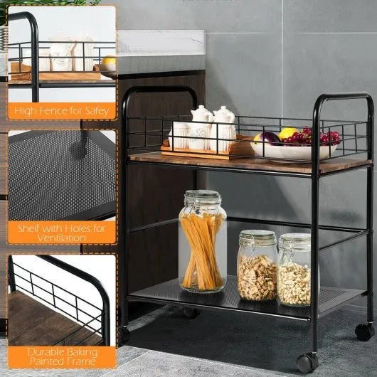 2-Tier Storage Rolling Cart Trolley with Lockable Wheels Organizer