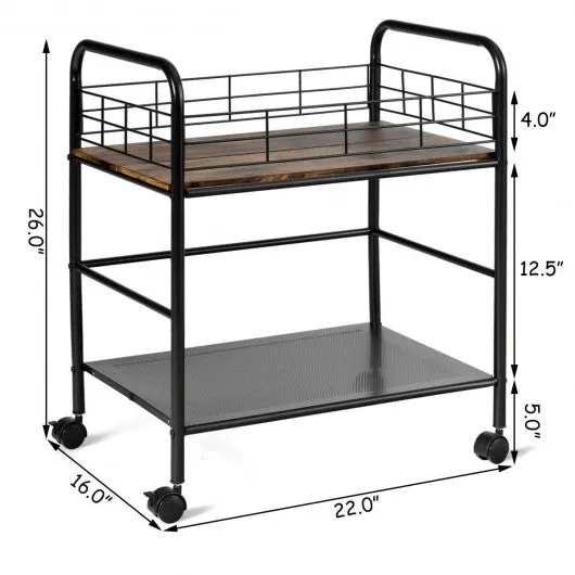 2-Tier Storage Rolling Cart Trolley with Lockable Wheels Organizer