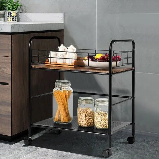 2-Tier Storage Rolling Cart Trolley with Lockable Wheels Organizer