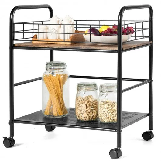 2-Tier Storage Rolling Cart Trolley with Lockable Wheels Organizer