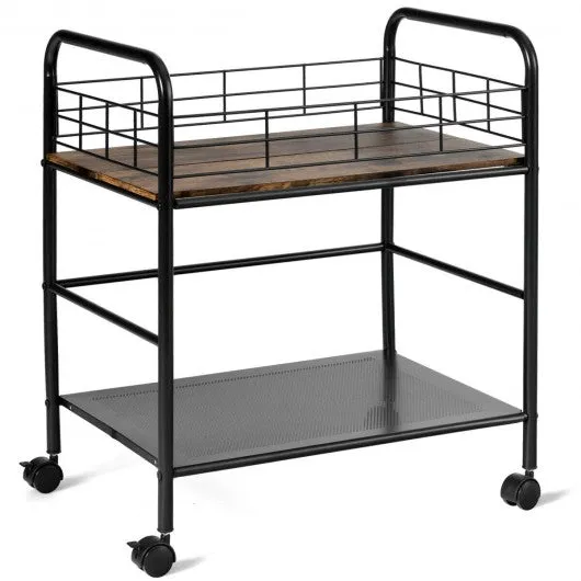 2-Tier Storage Rolling Cart Trolley with Lockable Wheels Organizer