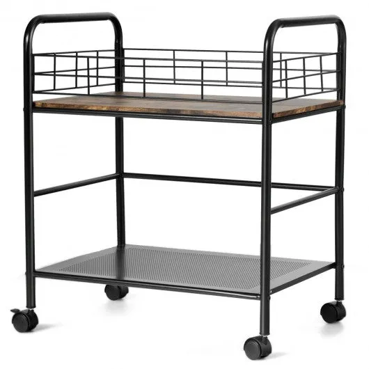 2-Tier Storage Rolling Cart Trolley with Lockable Wheels Organizer