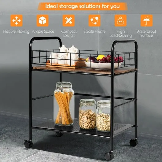 2-Tier Storage Rolling Cart Trolley with Lockable Wheels Organizer