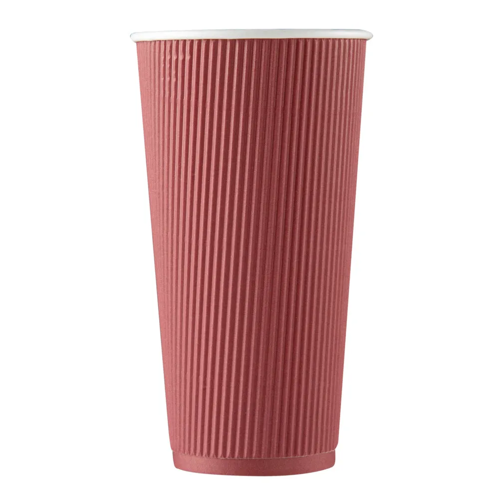 20 oz Crimson Paper Coffee Cup - Ripple Wall - 3 1/2" x 3 1/2" x 6 1/4" - 10 count box