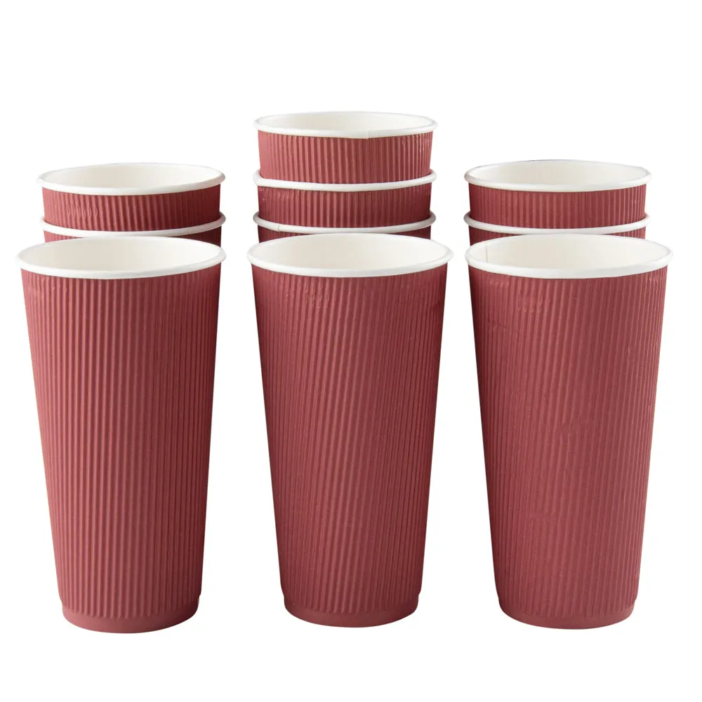 20 oz Crimson Paper Coffee Cup - Ripple Wall - 3 1/2" x 3 1/2" x 6 1/4" - 10 count box