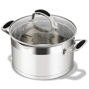 6 QT Stainless Steel Stockpot, Large Stock pot with Silicone Coated Handles and Pout Spouts