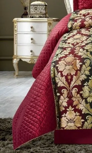 7 Piece Jacquard Quilted Bedspread Bed Skirt Pillow Shams Neck Pillow & Cushion Covers (Clia Burgundy)