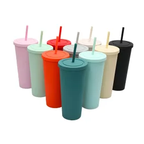 Acrylic Drinking Tumbler 450ml Solid Colored Matte Finish Cup & Straw