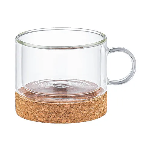 Aramoro Borosilicate Glass Double Wall Cup With Handle And Coaster 220Ml 2Pcs/Set