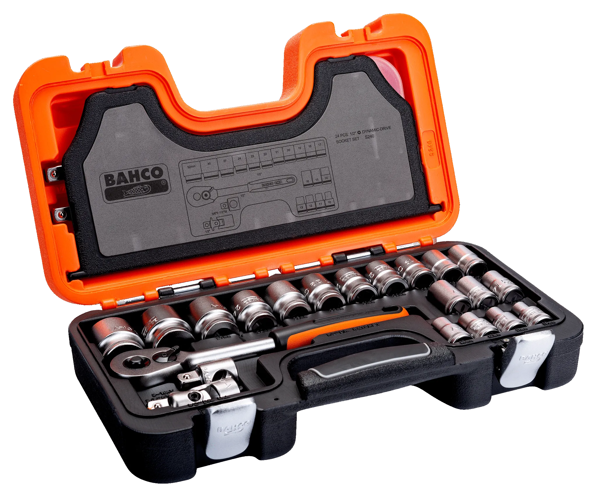 Bahco 24 Piece 1/2" Square Drive Socket Set with Metric Hex Profile and Ratchet