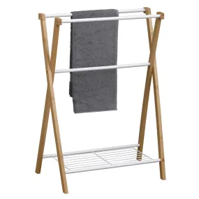 Bamboo/Metal Towel Rack With Three Bars And One Shelf - Bamboo/White