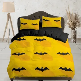 Bat halloween full size bedding & pillowcase, yellow duvet cover set dorm bedding, halloween decor, nursery toddler bedding, halloween gift