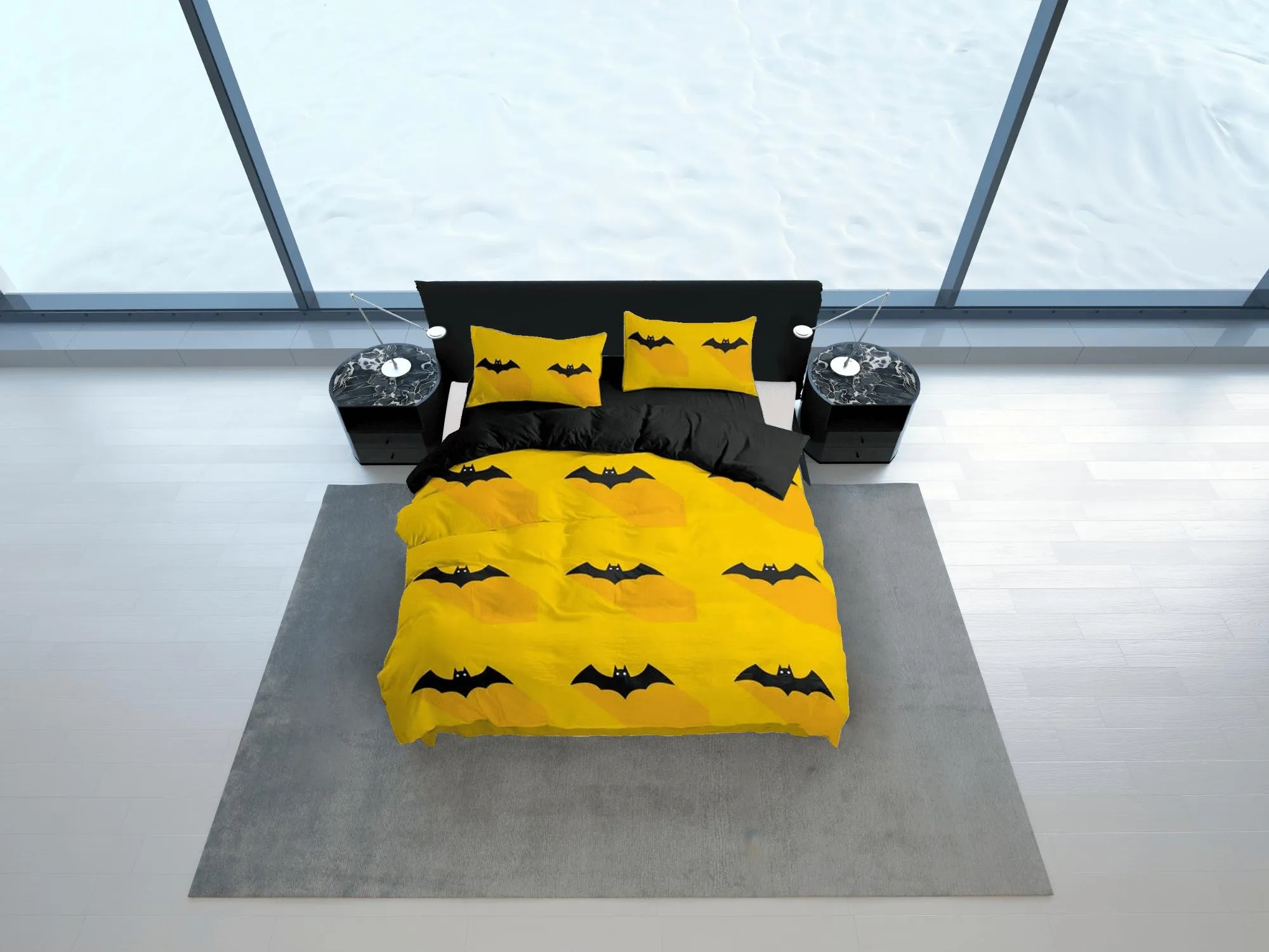 Bat halloween full size bedding & pillowcase, yellow duvet cover set dorm bedding, halloween decor, nursery toddler bedding, halloween gift