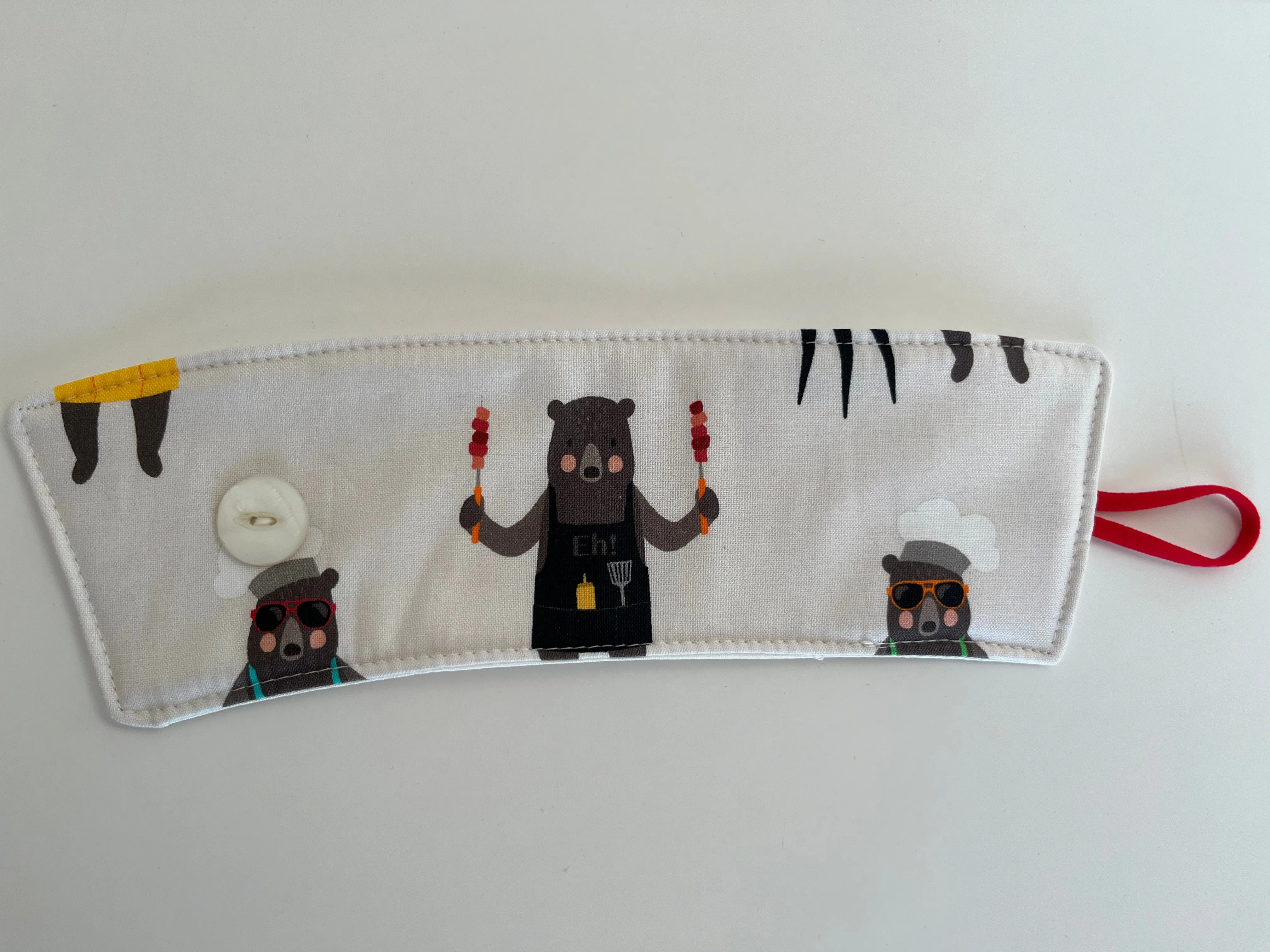 Bears Having Barbecue Canadian Themed Coffee Cup Cozy, fabric coffee sleeve