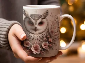 Beautiful Vintage Style Owl with Pink Flowers Mug, Owl Gift, Owl Lover Gift, Bird Mug, Bird Gift, Nature Lover Gift for Women and Girls