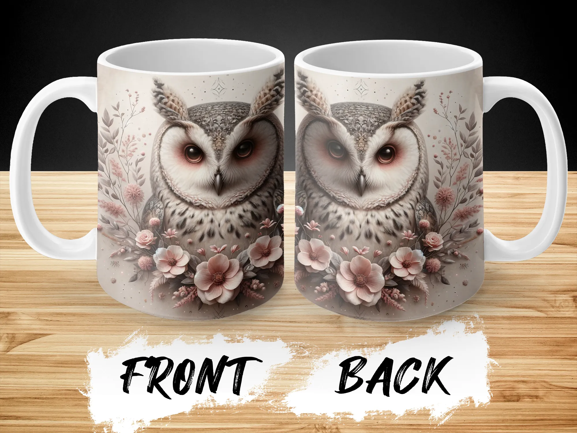 Beautiful Vintage Style Owl with Pink Flowers Mug, Owl Gift, Owl Lover Gift, Bird Mug, Bird Gift, Nature Lover Gift for Women and Girls