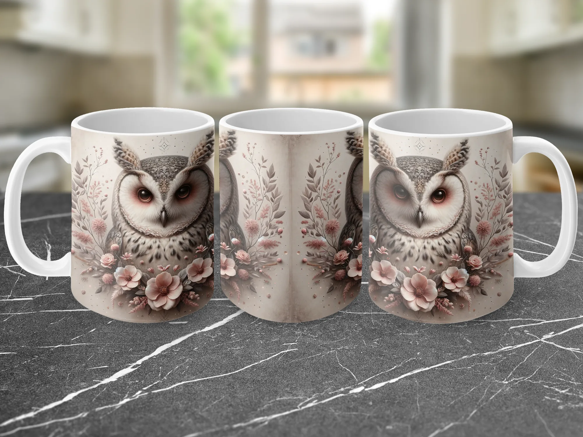 Beautiful Vintage Style Owl with Pink Flowers Mug, Owl Gift, Owl Lover Gift, Bird Mug, Bird Gift, Nature Lover Gift for Women and Girls