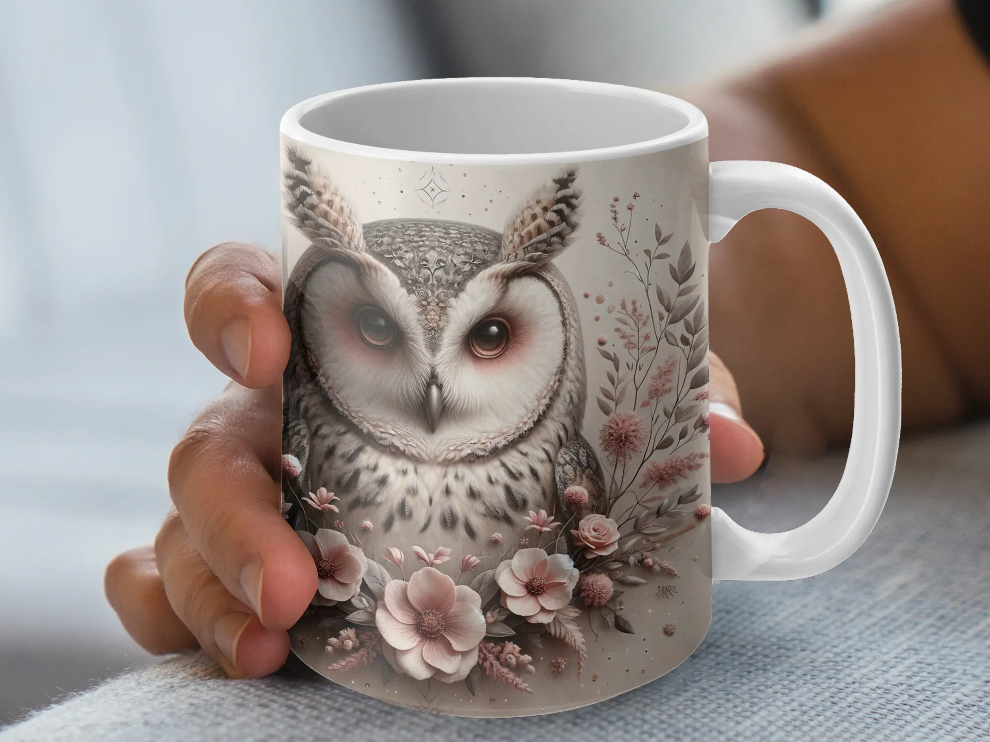 Beautiful Vintage Style Owl with Pink Flowers Mug, Owl Gift, Owl Lover Gift, Bird Mug, Bird Gift, Nature Lover Gift for Women and Girls