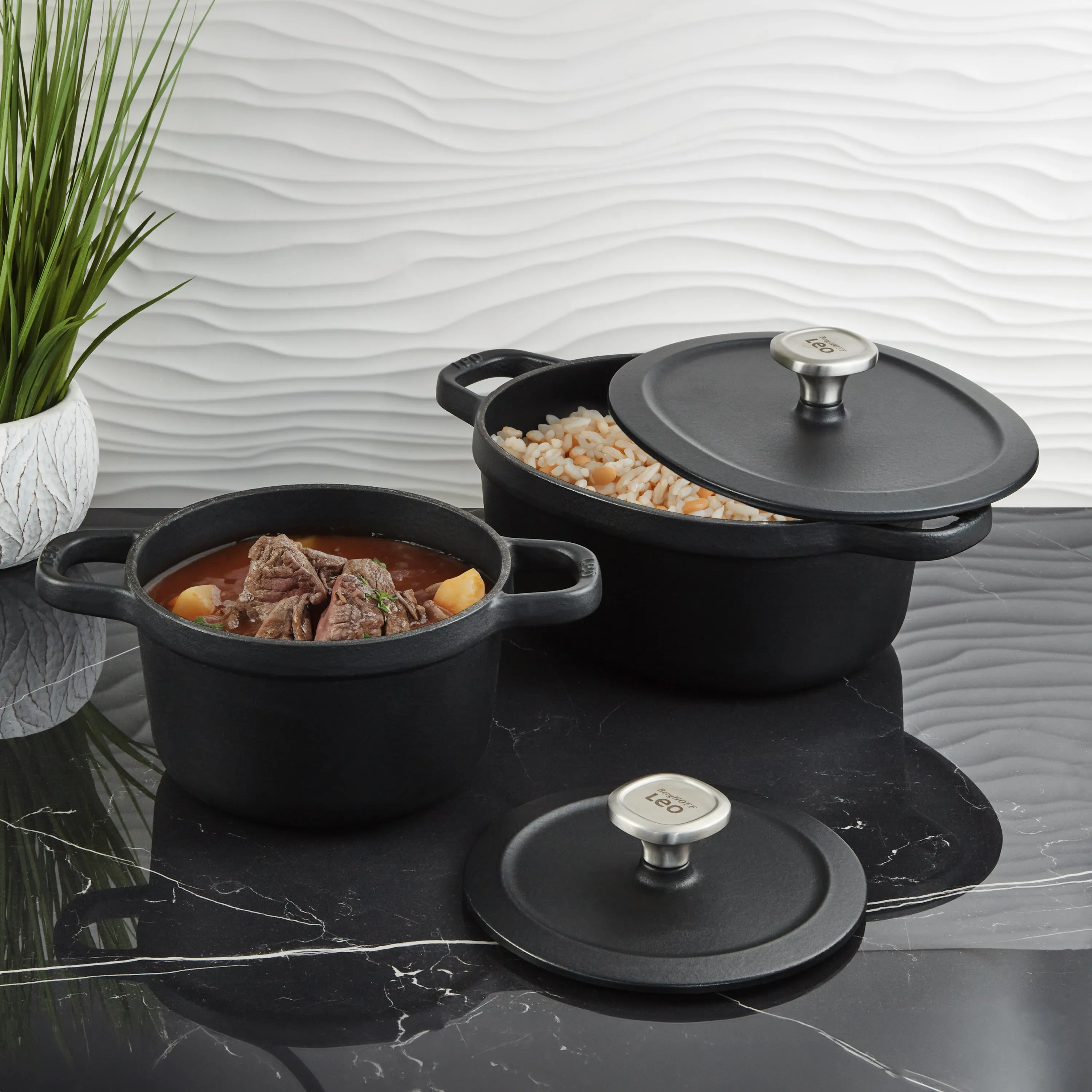 BergHOFF Leo Graphite 4pc Cast Iron Stockpot Set