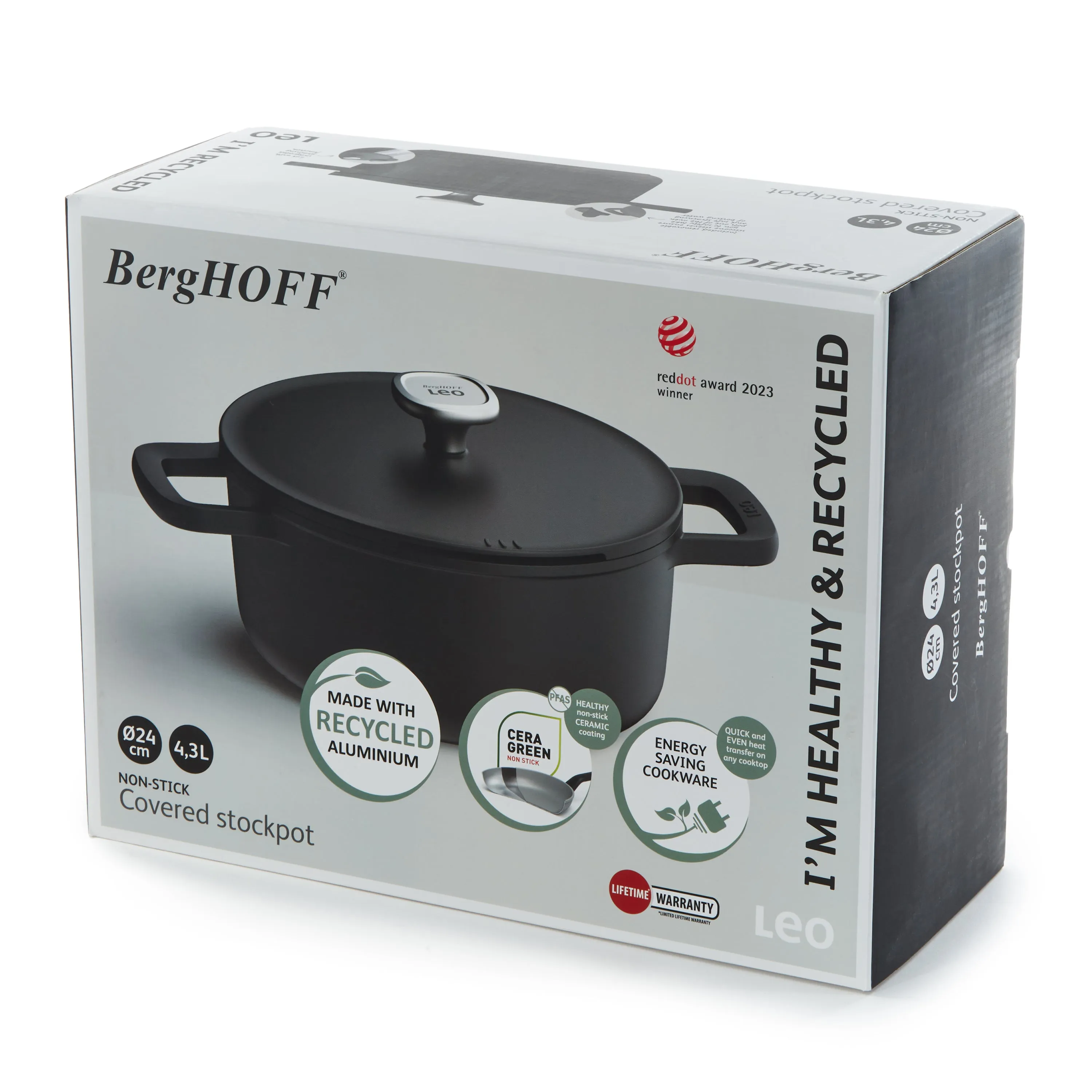 BergHOFF Leo Phantom Nonstick Ceramic 10" Stockpot 4.5qt., Recycled