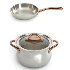 BergHOFF Ouro Gold 3pc 18/10 Stainless Steel Cookware Set, Glass Lids, Rose Gold Handles