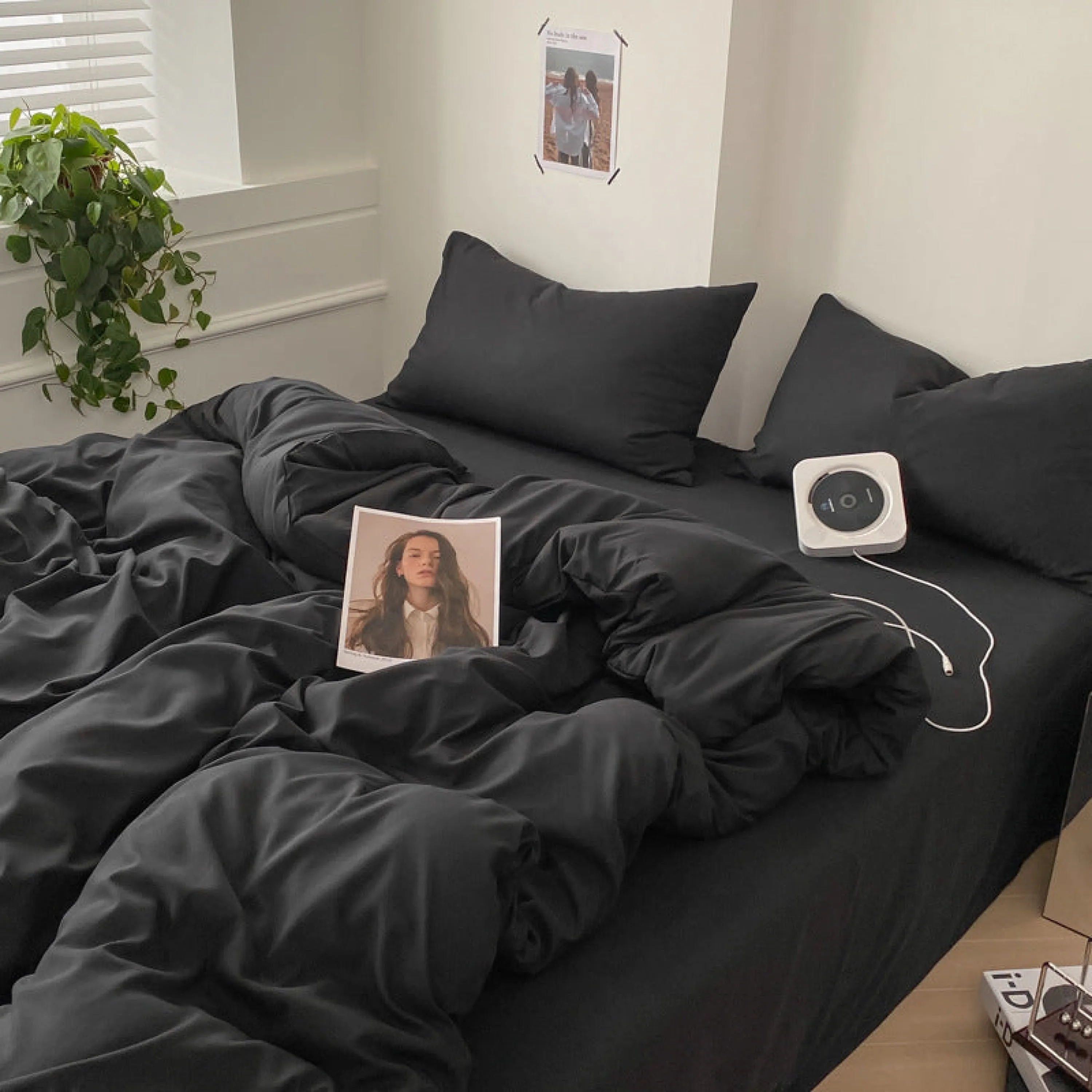 Black Washed Cotton Bedding Set