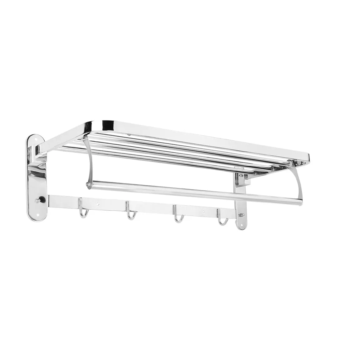 BonKaso Stainless Steel Rectangular 180° Degree Folding Towel Holder, Pack of 1, Chrome, 18 Inches