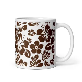 Brown and White Hawaiian Flowers Coffee Mug