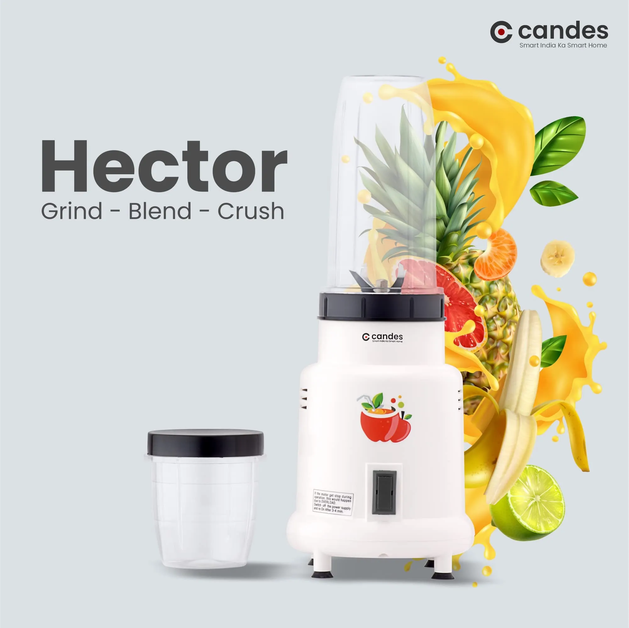 Candes Hector Nutri Blender Complete Kitchen Machine, 22000 RPM Mixer Grinder, Blender, Chopper, Juicer, Stainless Steel Blades, 2 Unbreakable Jars, 1 Years Warranty | 400-Watts (Ivory)