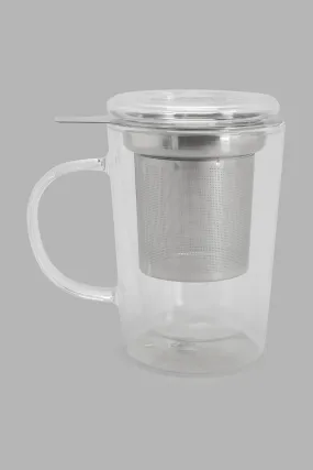 Clear Double Wall Glass Tea Cup With Filter