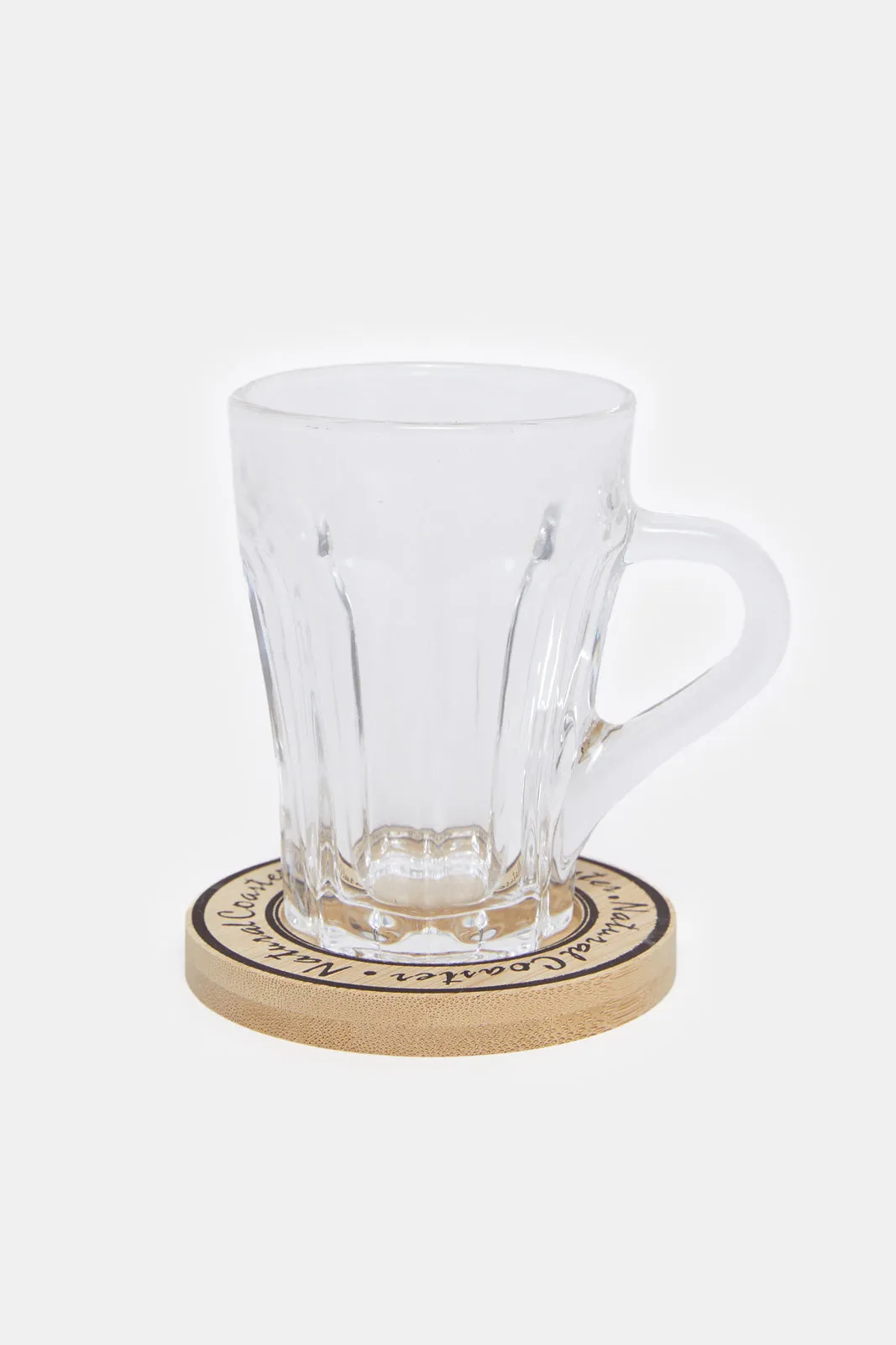 Clear Glass Cup With Wooden Coaster Set ( 8 Piece)