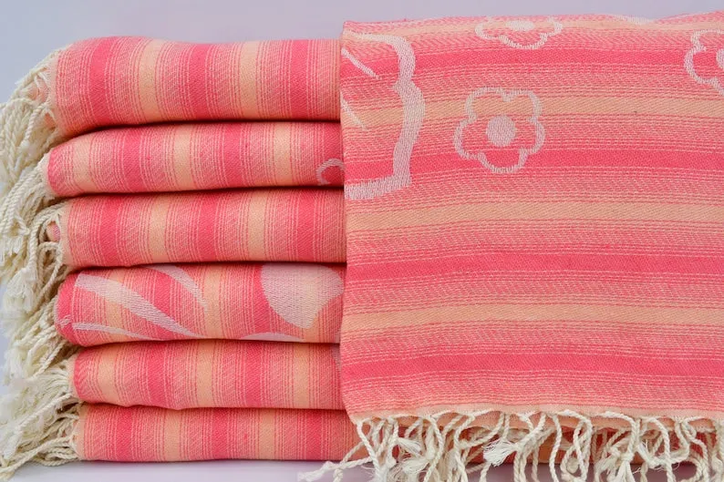 Coral Hibiscus Flowers 100% Cotton Towel