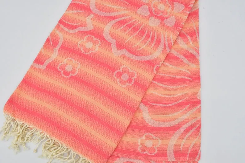 Coral Hibiscus Flowers 100% Cotton Towel