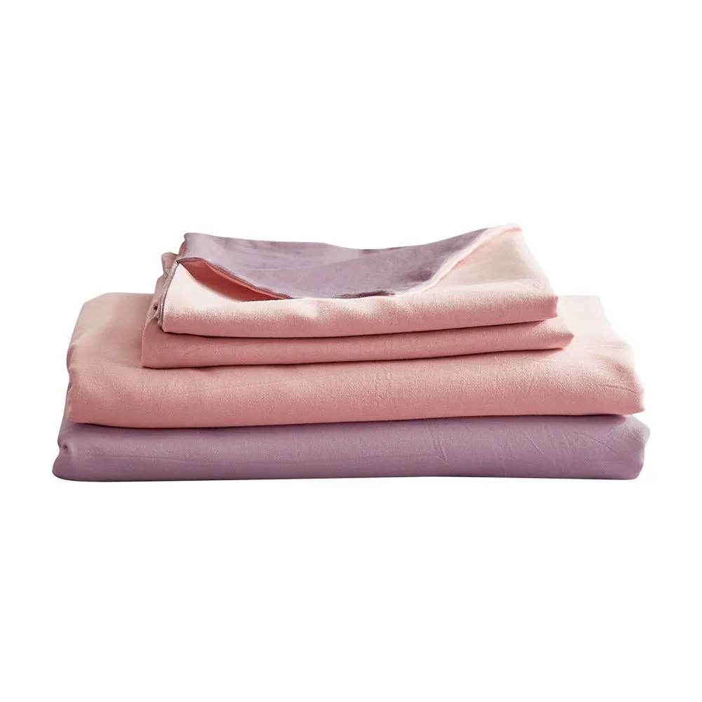 Deluxe Washed Cotton Sheet Set Pink Purple Single