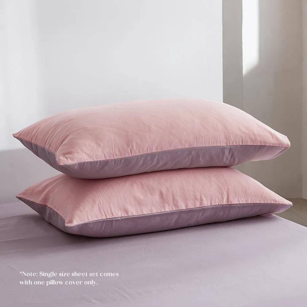 Deluxe Washed Cotton Sheet Set Pink Purple Single