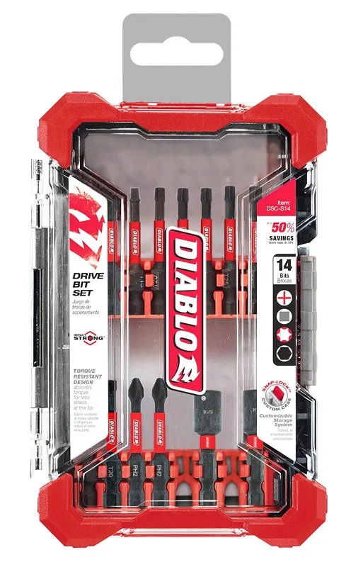 Diablo DSC-S14 Screwdriver Bit Set, 14-Piece :SET: QUANTITY: 1