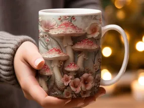 Enchanted Forest Mushroom Mug, Floral Fantasy Woodland Coffee Cup