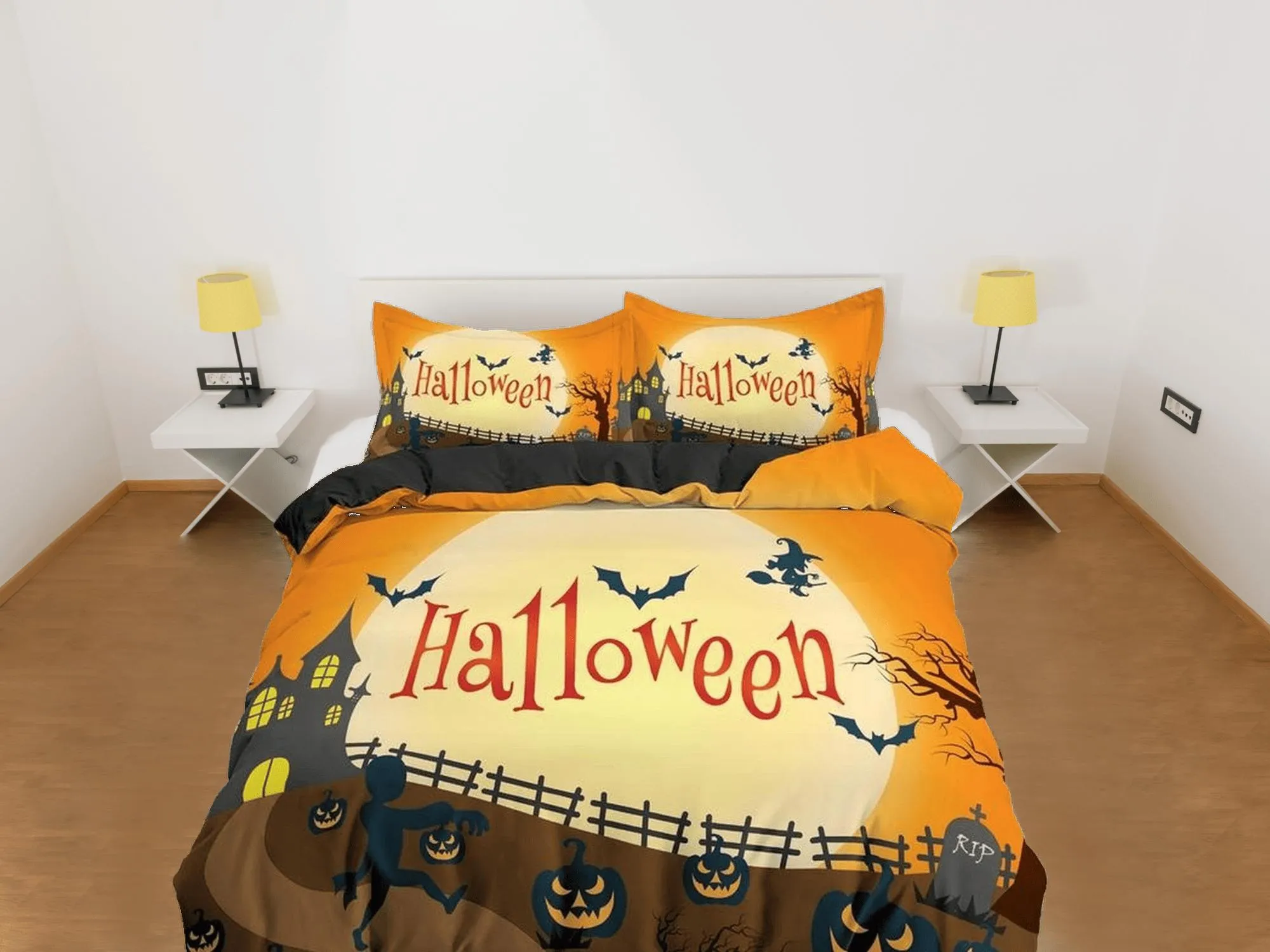 Farmhouse halloween bedding & pillowcase, gothic duvet cover, dorm bedding, goth decor toddler bedding, halloween gift