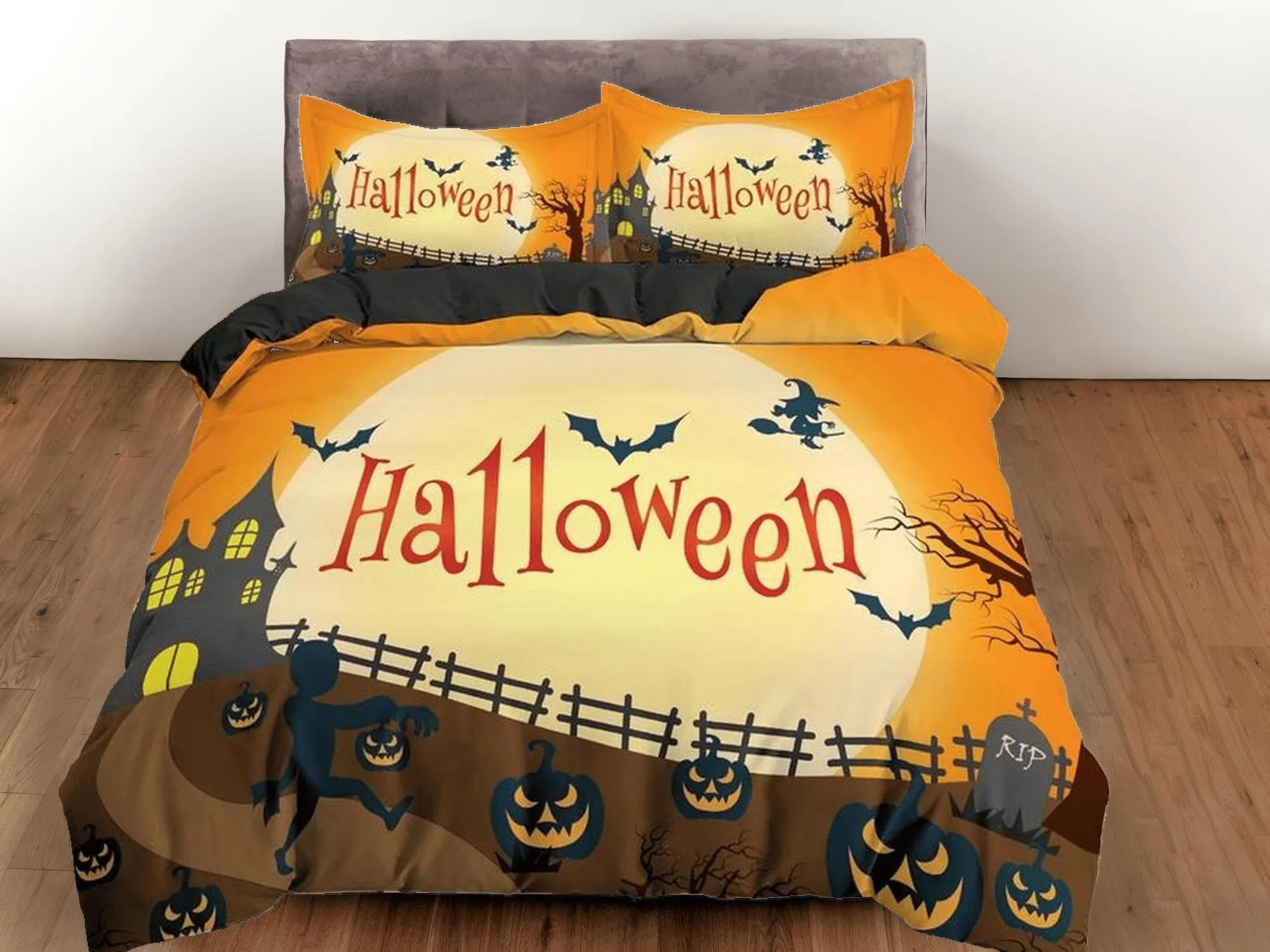 Farmhouse halloween bedding & pillowcase, gothic duvet cover, dorm bedding, goth decor toddler bedding, halloween gift